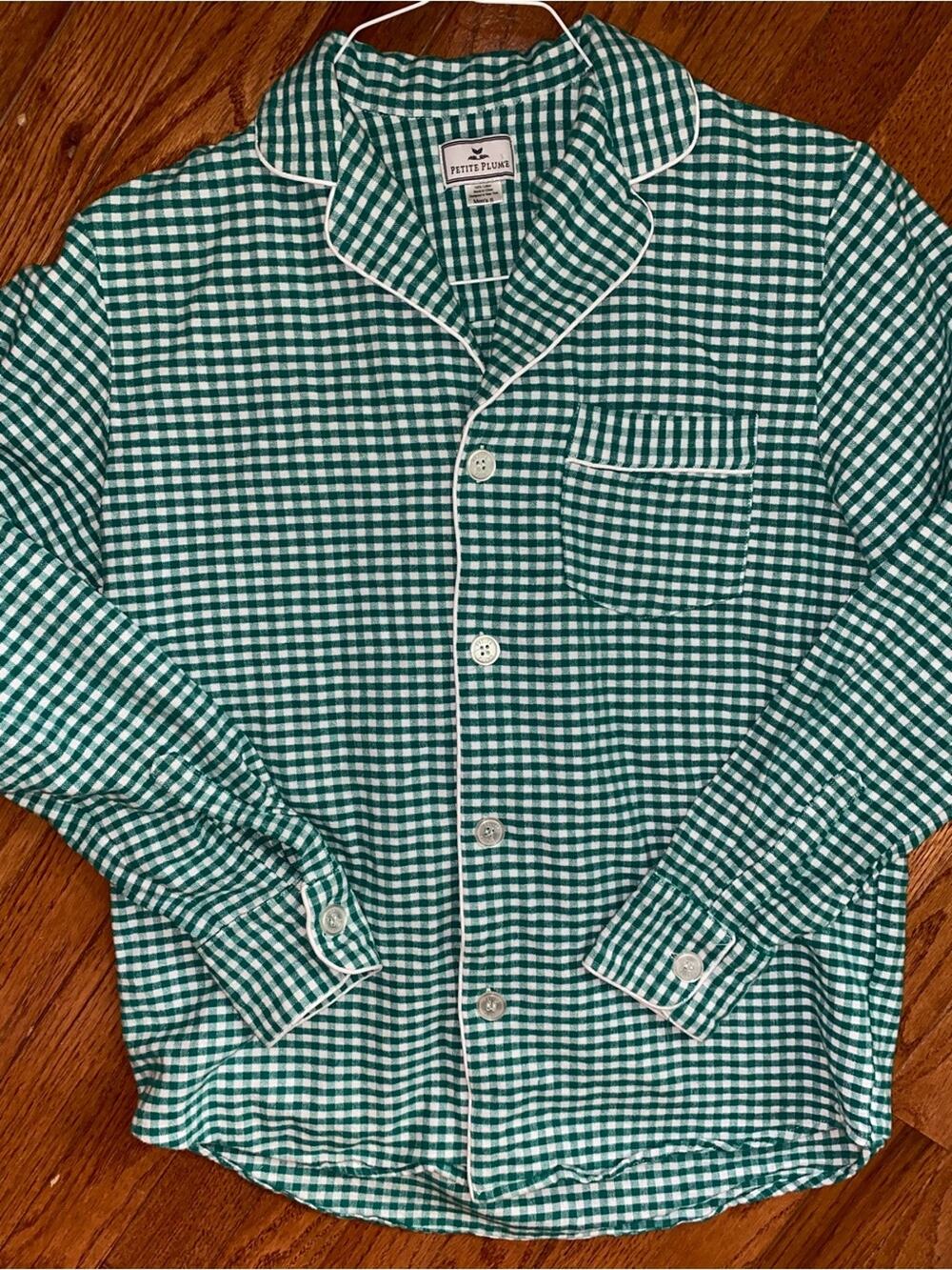 Petite Plume Green Gingham Flannel Pajama Top Mens (or Womens)  S
